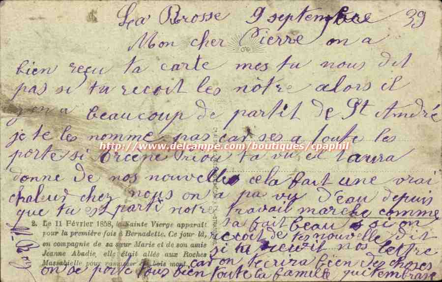 Le 11 Fevrier 1858 La sainte Vierge apparati pour la premiere fois a Bernadette - CPA  — Rückseite