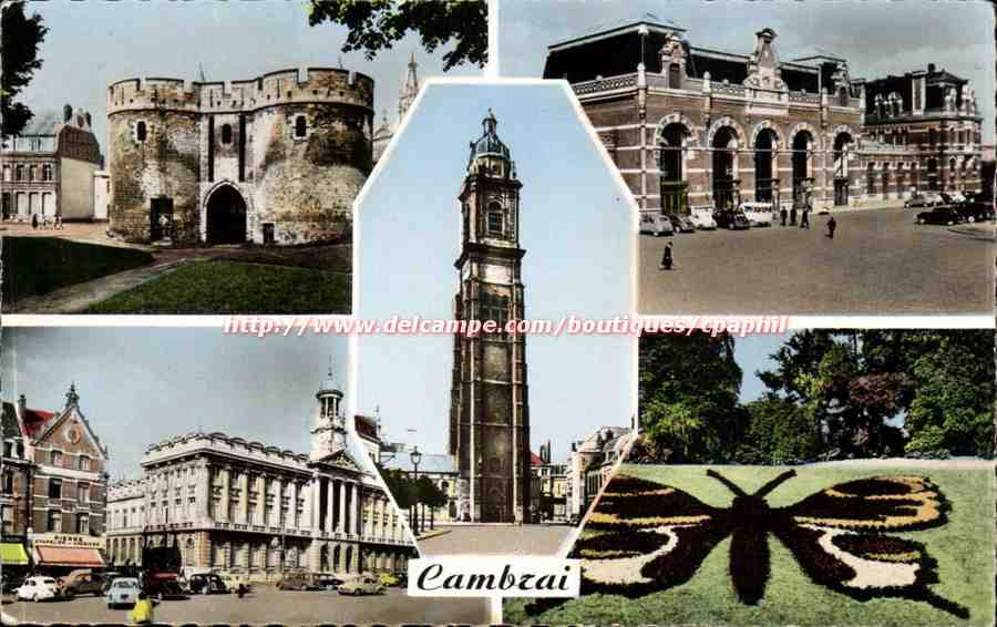 Cambrai CPM Porte de Paris Gare Beffroi Hotel de ville Papillon