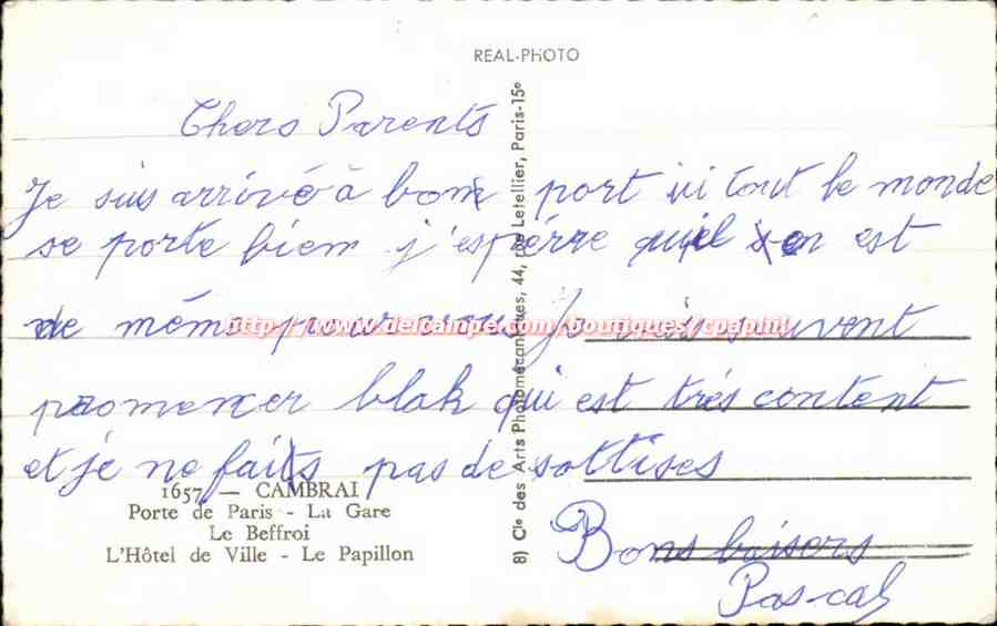 Cambrai CPM Porte de Paris Gare Beffroi Hotel de ville Papillon — Rückseite