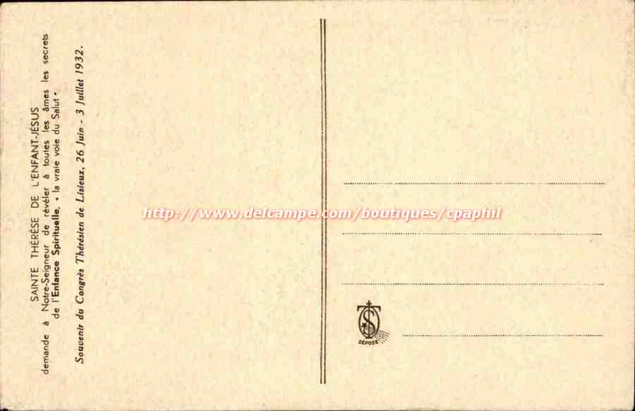 Sainte Thérèse de l'Enfant-Jésus — modèle et docteur de l'Enfance Spirituelle — Fait en France — Rückseite
