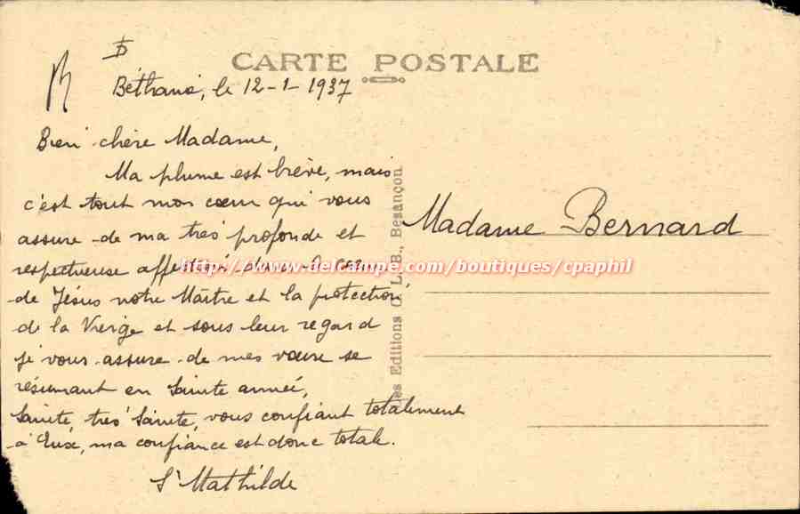 CPA Monastere des dominicaines de Bethanie Les jardiniers — Rückseite