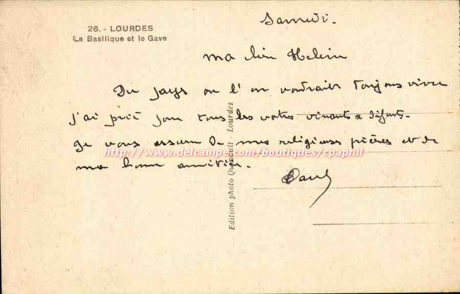 Lourdes CPA La basilique et le Gave — Verso