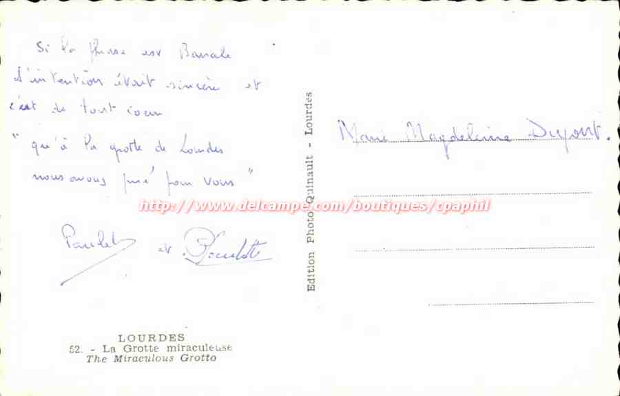 Lourdes CPA La grotte miraculeuse — Verso