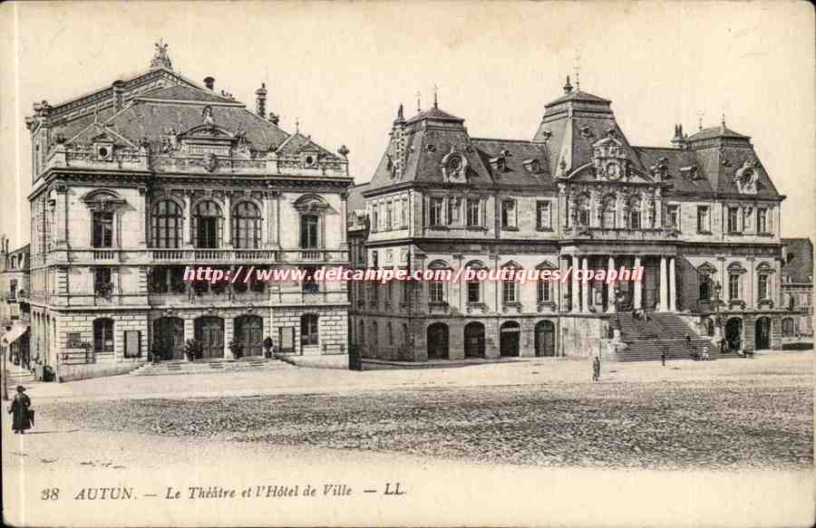 Autun CPA Le theatre et l'hotel de ville