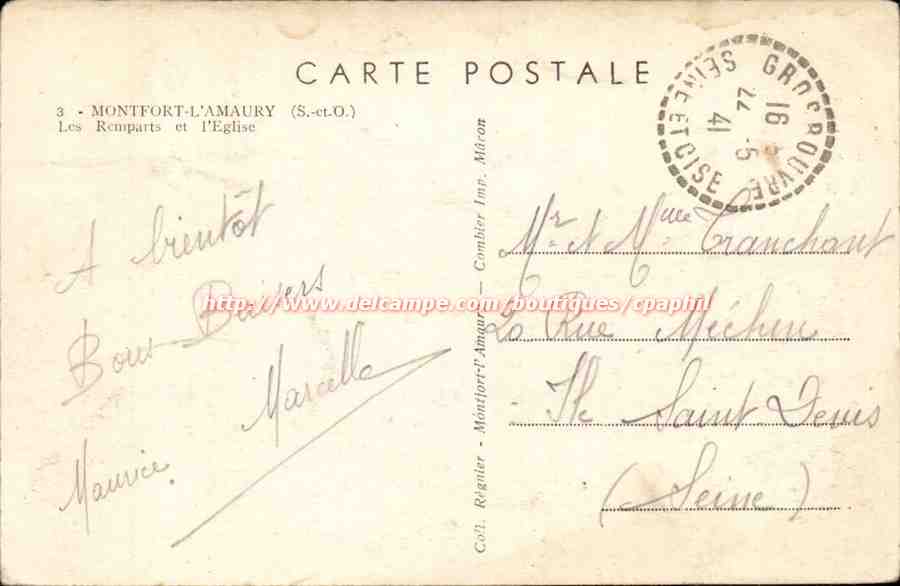 Montfort-l'Amaury — Les Remparts et l'Église — Éditeur non visible — Verso