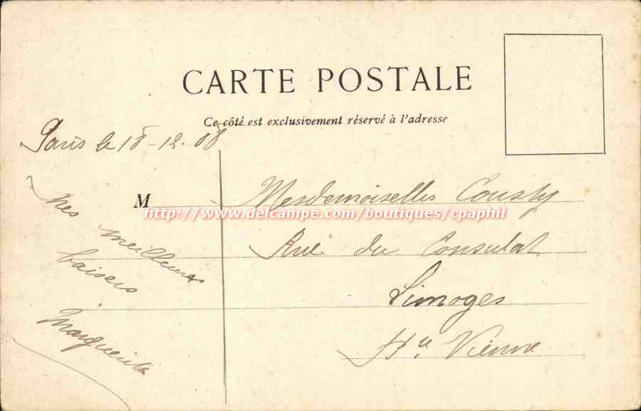 Paris CPA Porte Saint Martin — Verso