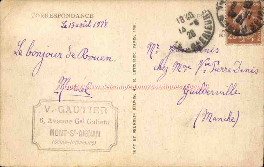 Rouen CPA Vue generale prise de al cote Sainte Catherine — Rückseite
