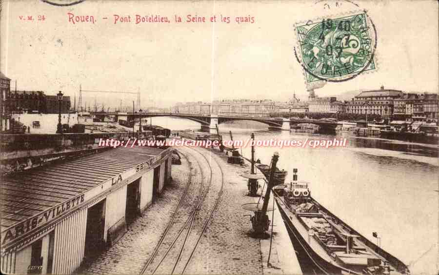 Rouen CPA Pont Boieldieu la Seine et les quais