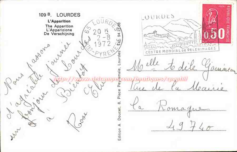 Lourdes - L'Apparition - mouton - CPA  — Verso