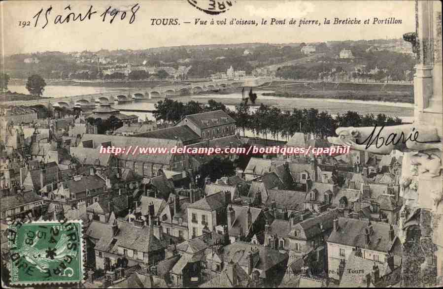 Tours - Vue a vol d'oiseau le Pont de Pierre - CPA 