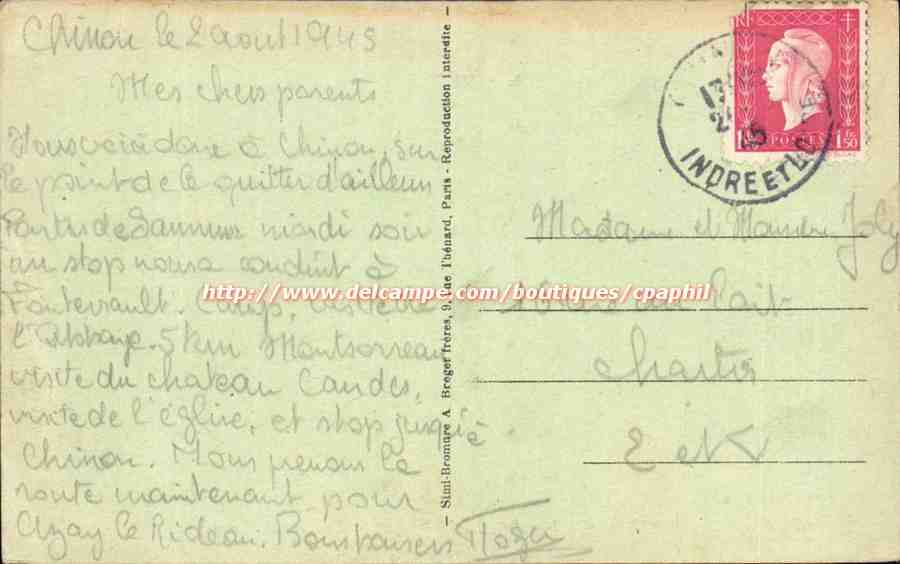 Chinon - Le Quai Charles VII et le Chateau - CPA  — Rückseite