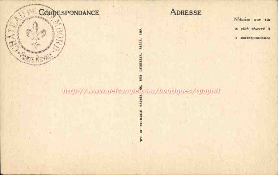 Chambord CPA Lit et tappisseries offerts a Monseigneur le comte de Chambord par les DAmes du Poitou et de Nantes — Back
