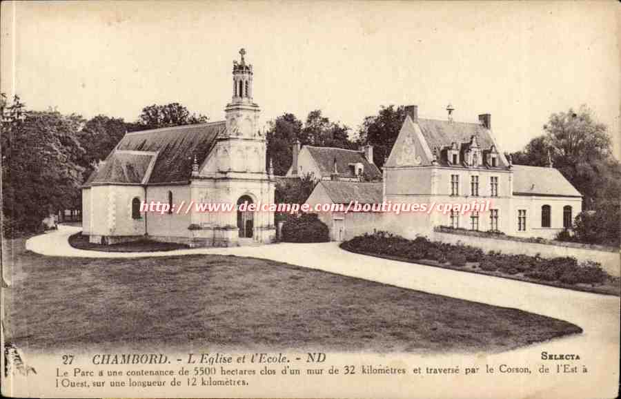Chambord CPA L'eglise et l'ecole
