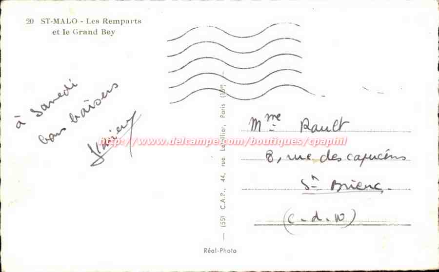 St-Malo — Les Remparts et le Grand Bey — C.A.P. (551) Paris — Verso