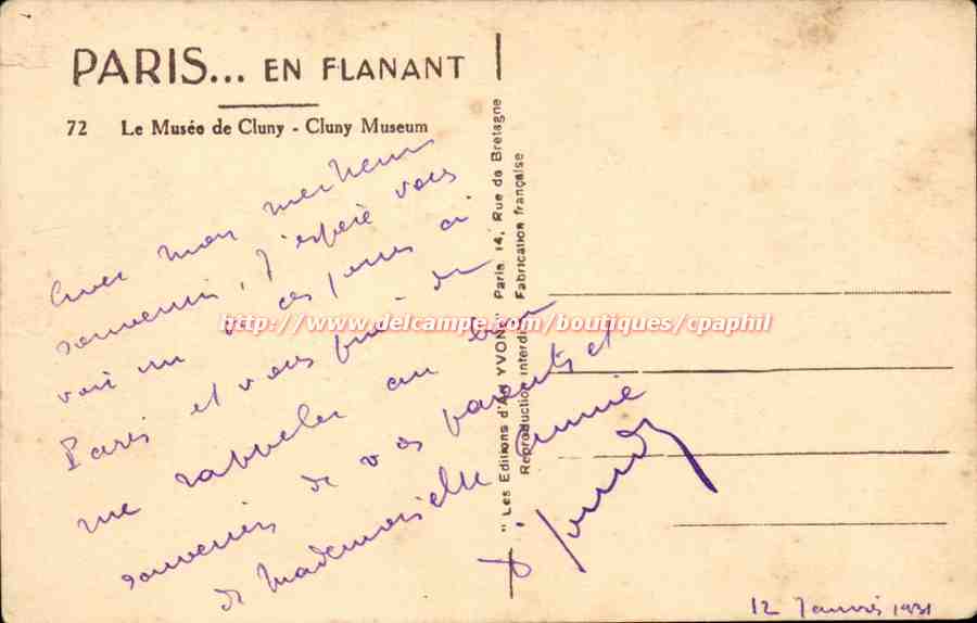 Paris 1 - en Flanant - La Musee de Cluny - CPA  — Rückseite