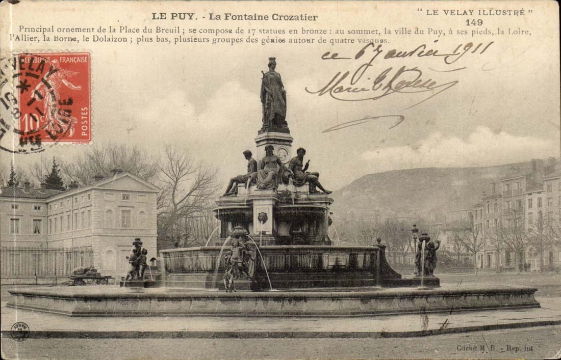 Le Puy - La Fontaine Crozatier — éditeur Cliché M. B. Rep. Int. n°149