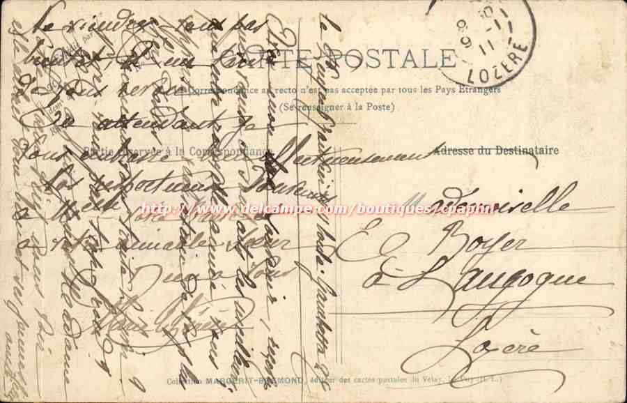 Le Puy - La Fontaine Crozatier — éditeur Cliché M. B. Rep. Int. n°149 — Rückseite