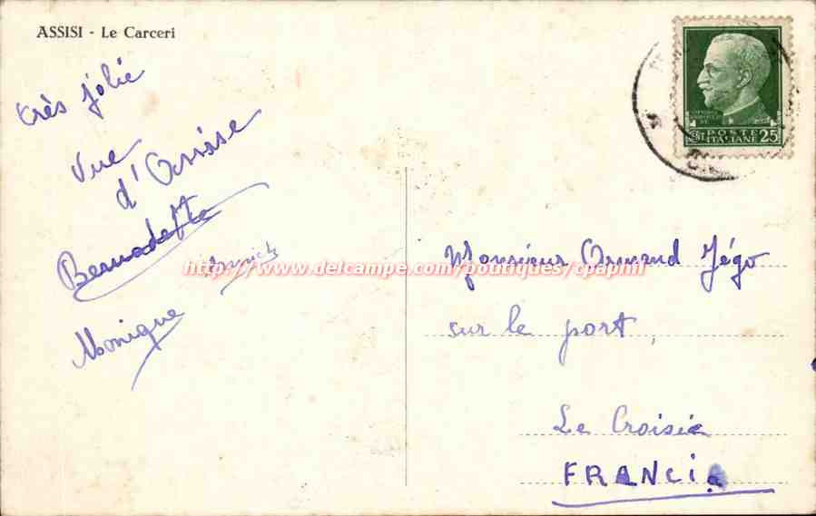 Italia - Italie - Umbria - Assisi - Le carceri - CPA  — Rückseite