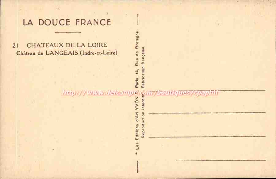 la Douce France - Chteaux de la Loire - Chateau de Langeais - CPA  — Rückseite