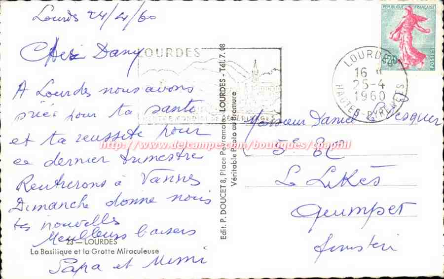 Lourdes - La Basilique et la Grotte Miraculeuse - CPA  — Verso