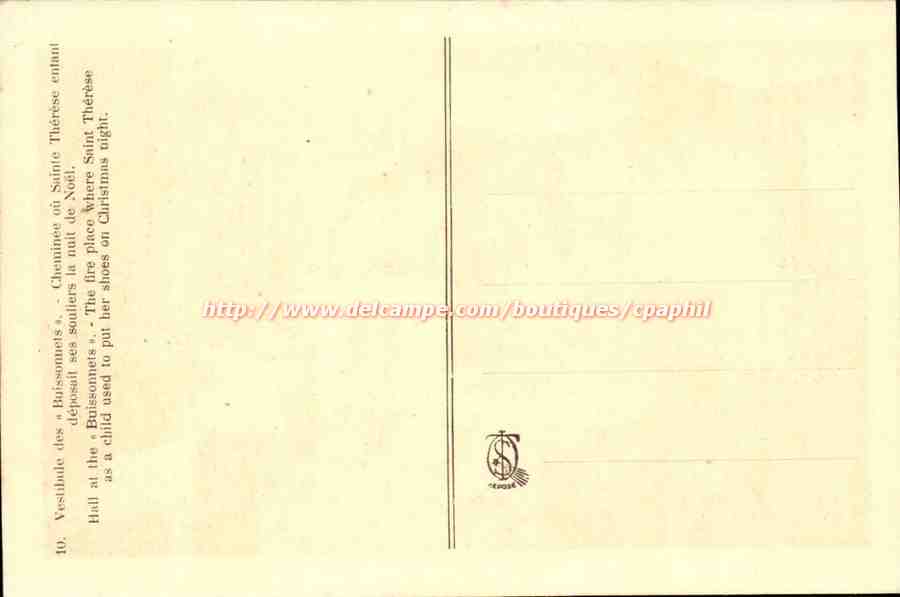 Halle mit Kamin der Buissonnets-Haus — Saint-Thérèse — Verlag CPAPHIL, Nr. 10 — Rückseite
