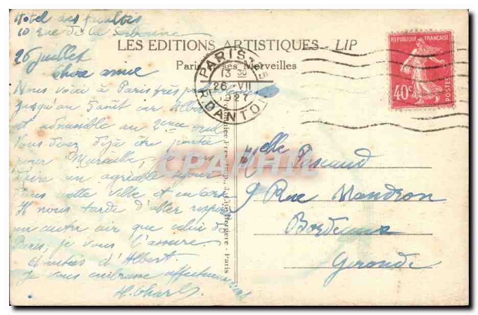 Paris - La Bourse - Autobus - CPA  — Verso
