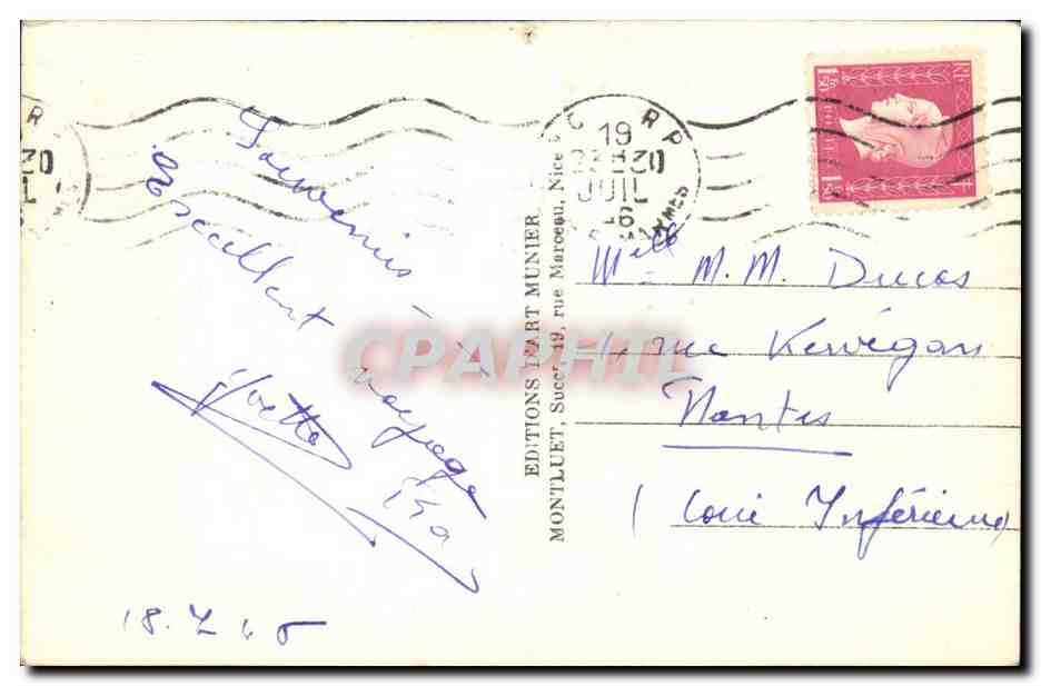 Nice - Vue Generale prise au Mont Blanc - CPA  — Rückseite