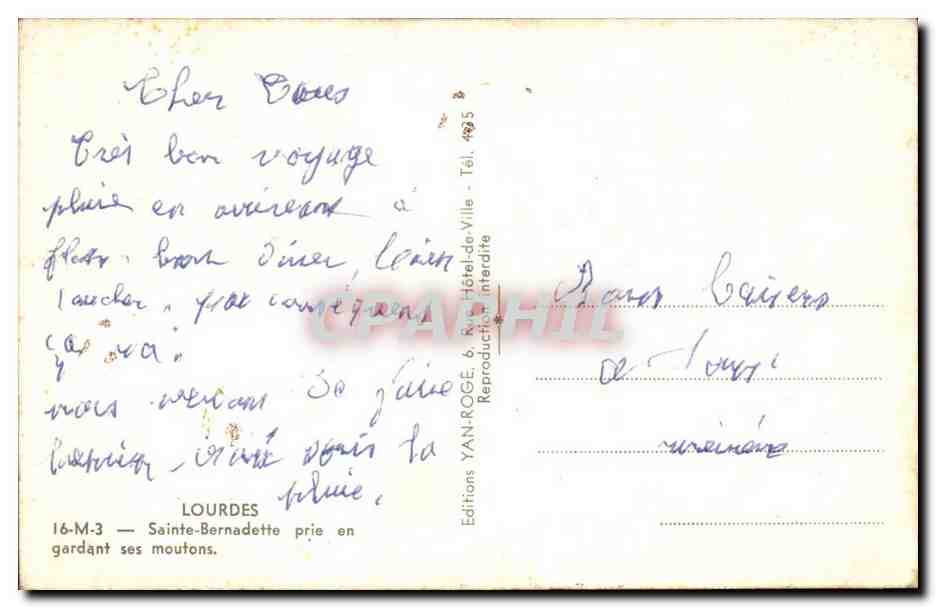 Blois CPA Fantaisie Sainte Bernadette prie en gardant ses moutons — Verso