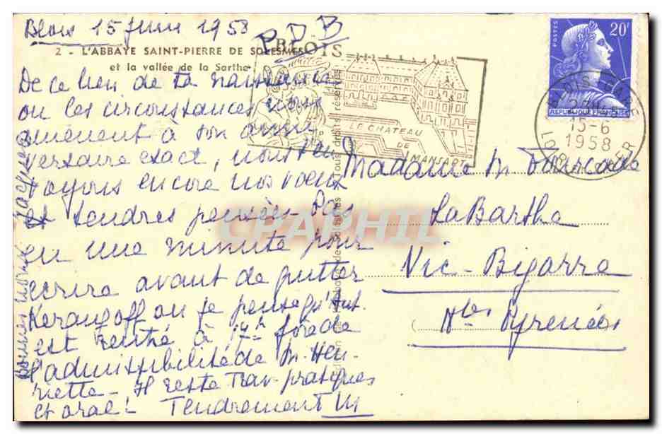 CPA Abbaye Saint Pierre de Solesmes Vallee de la Sarthe — Verso