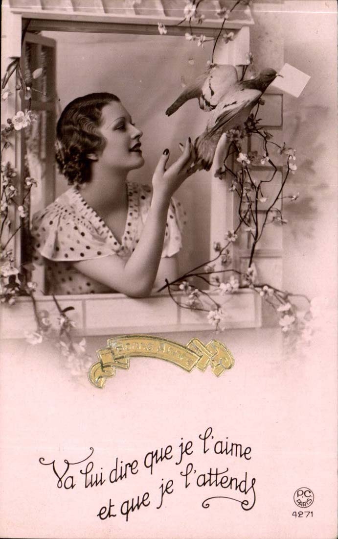 CPA FAntaisie Femme Bonne annee Pigeon