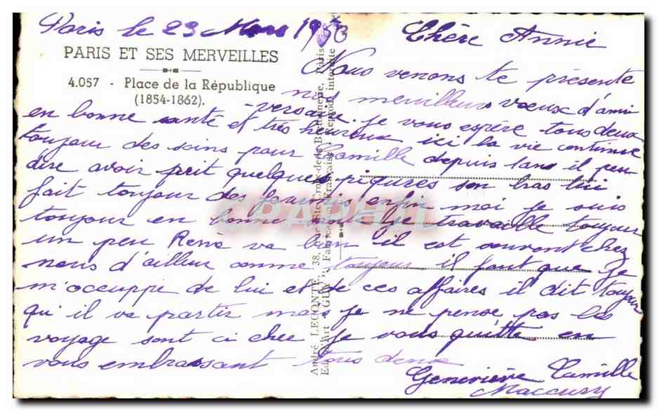 Paris 3 - Place de la Republique - CPA  — Rückseite