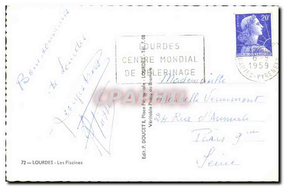 CPSM Lourdes Les piscines — Verso