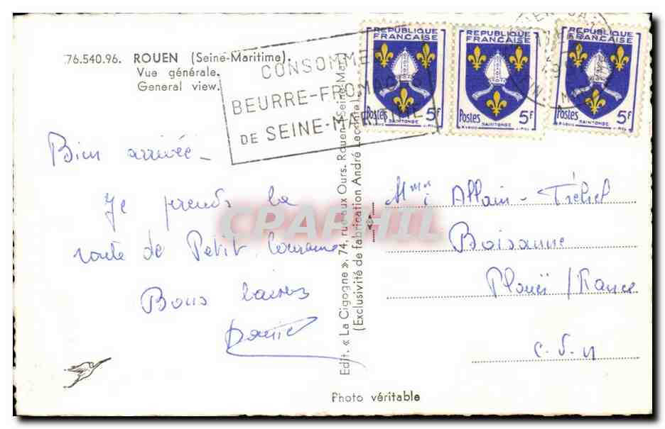 CPSM Rouen Vue generale — Verso
