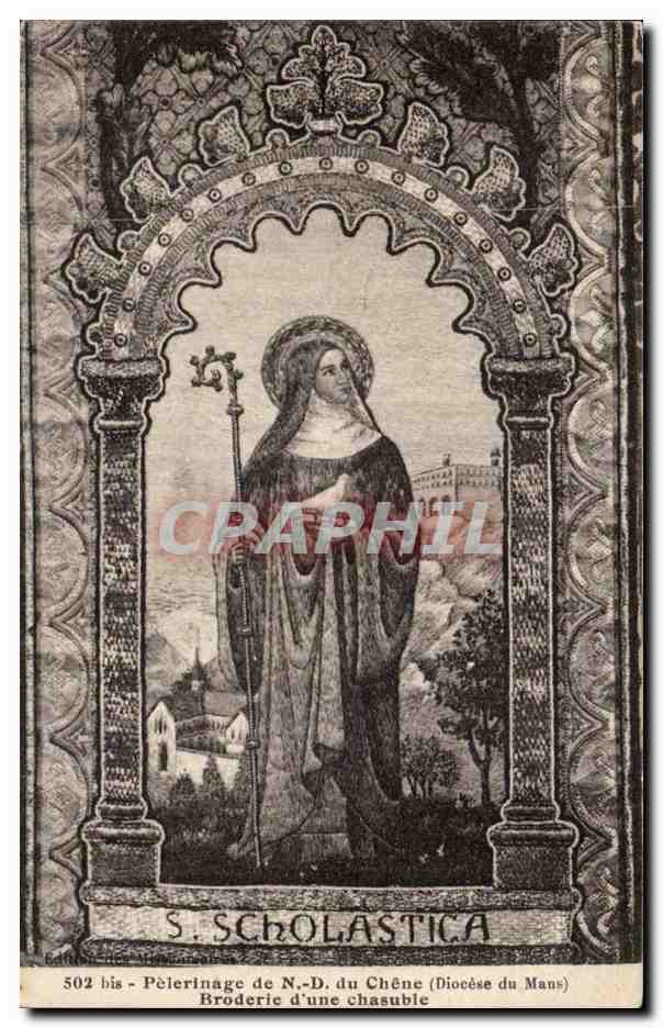 Sainte Scholastique — Pèlerinage de N.-D. du Chêne (Diocèse du Mans) — Broderie d'une chasuble