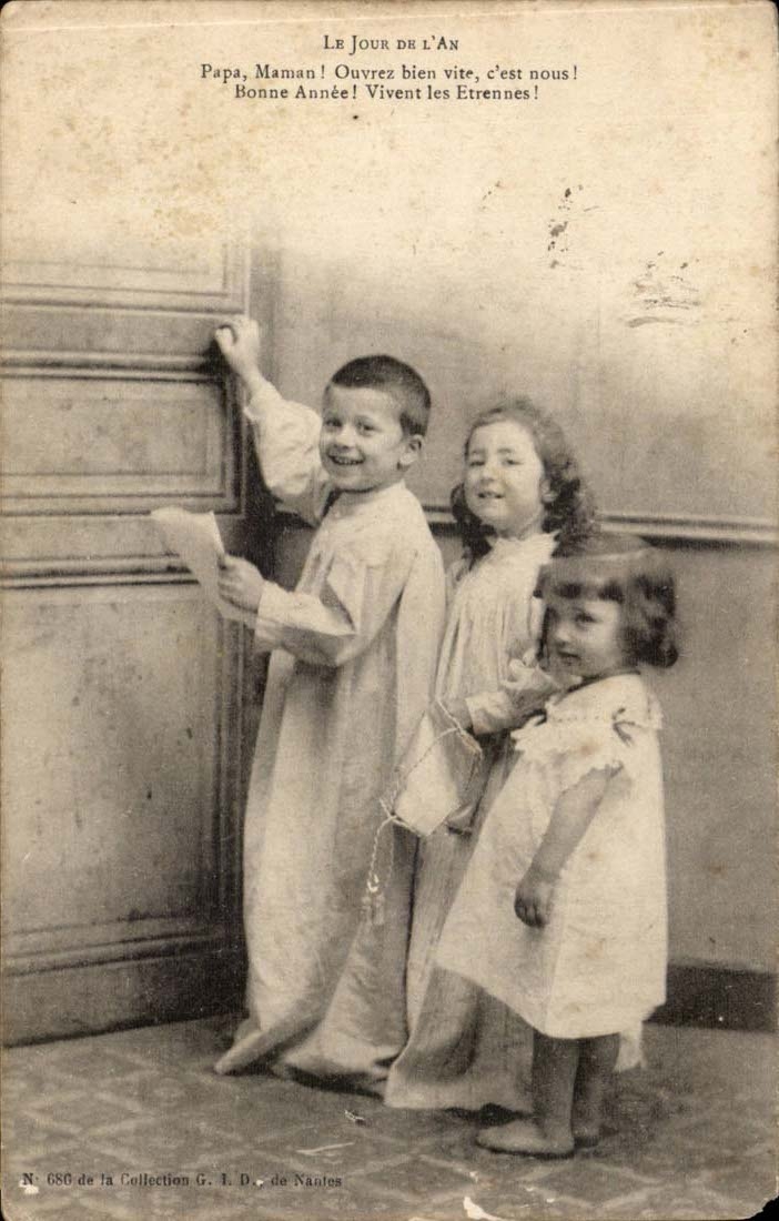 Fantaisie - Enfant - Jour de l'An - Maman Papa Ouvrez bien vite ! CPA 