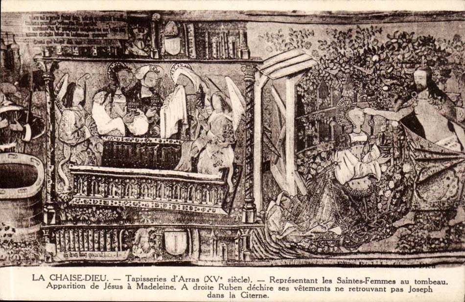 La Chaise Dieu CPA Tapisseries d'Arras Representant les saintes femmes au tombeau Apparition de Jesus a Madeleine 