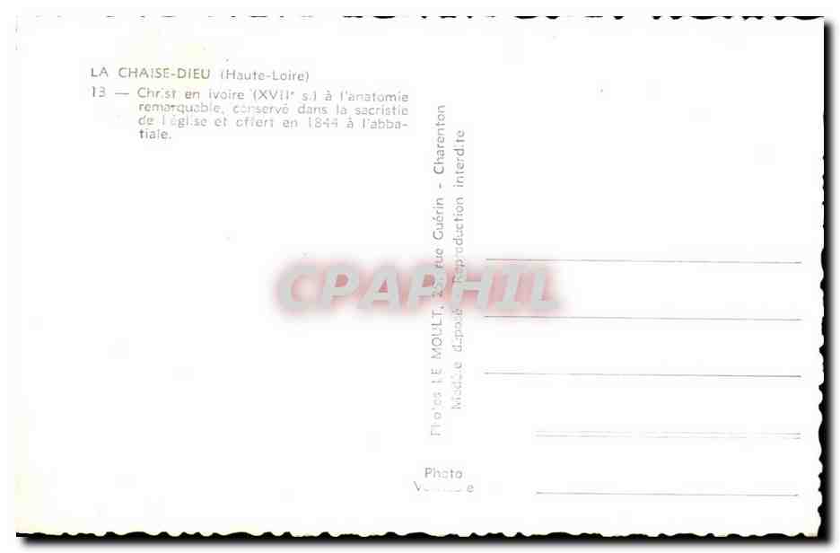 La Chaise-Dieu — Christ en ivoire du XVIIe siècle — Éditeur : Moullet — Rückseite