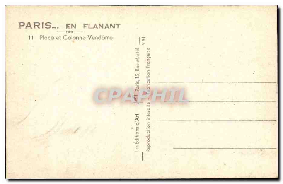 CPM Paris place et colonne Vendome — Rückseite