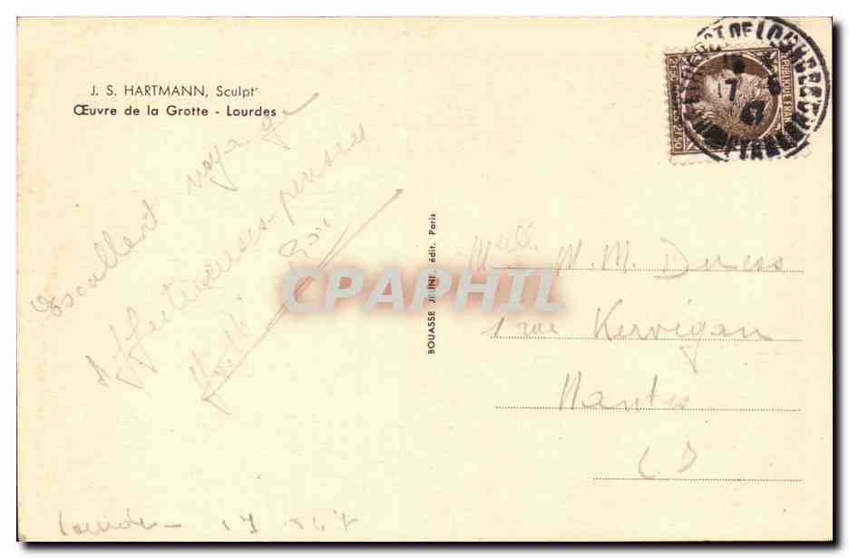 CPA Hartmann Oeuvre de la grotte Lourdes — Verso