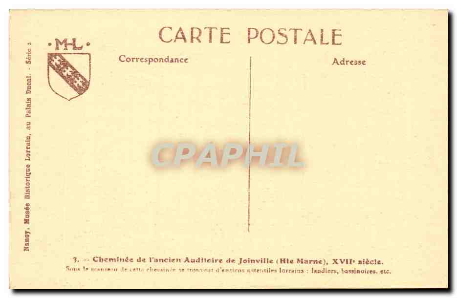 Nancy - Musee Historique Lorraine - Cheminee de l'ancien Auditoire de Joinville CPA  — Rückseite