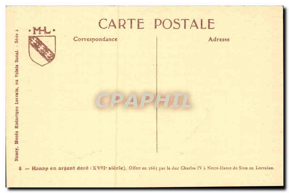 Nancy - Musee Historique Lorraine - Hanap en argent dore CPA  — Rückseite