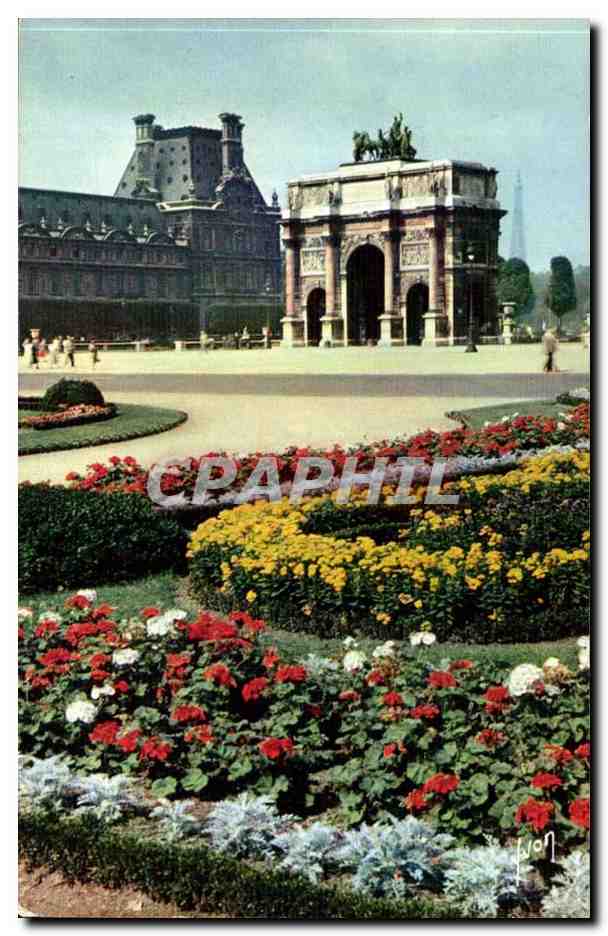 CPA Couleur sur Paris Les Tuileries et l'arc de triomphe du Carrousel