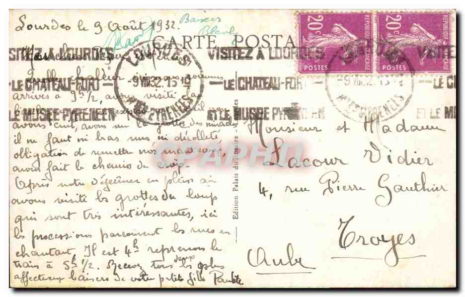 Lourdes CPA La basilique et les piscines — Verso