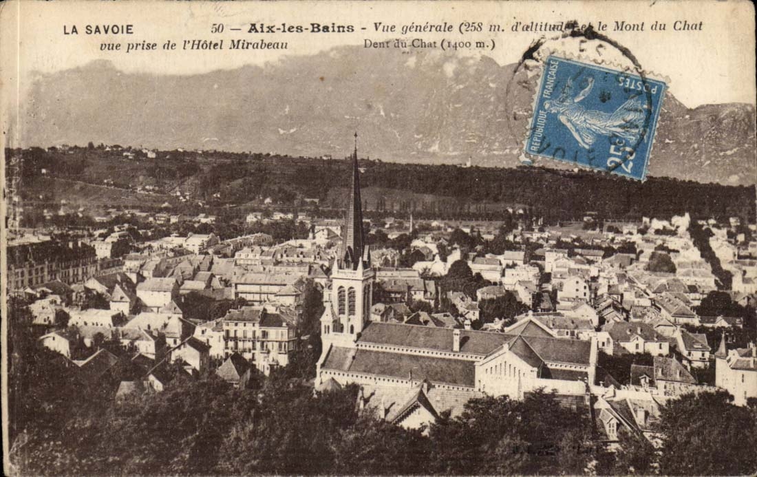 Aix les Bains CPA Vue generale et le mont du chat vue prise de l'hotel Mirabeau