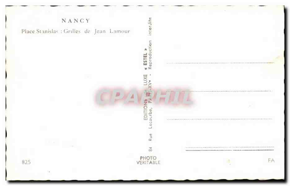 Nancy - Place Stanislas Grilles de Jean Lamour - CPA  — Verso