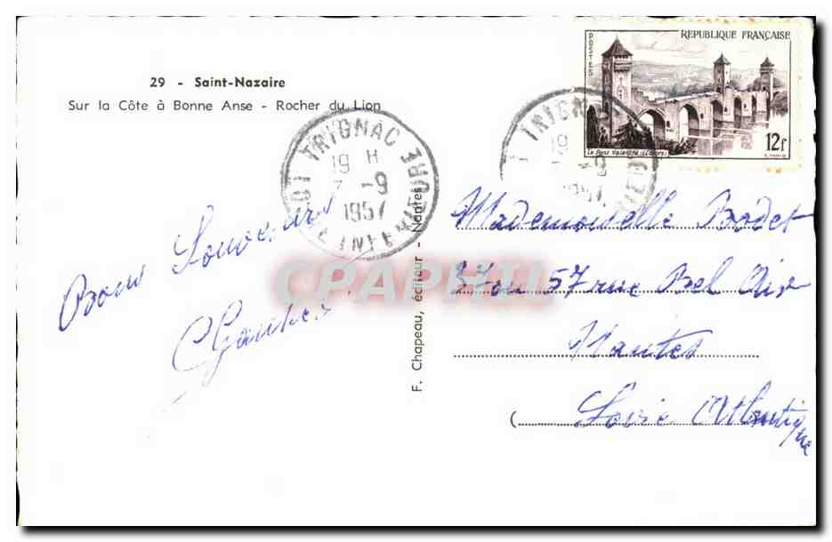 Saint Nazaire - Sur la Cote a Bonne Anse - Rocher du Lion- CPA  — Verso