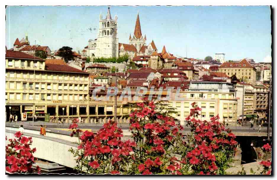 Schweiz - Suisse - lausanne - La Grand Pont et la Cathedrale CPA 