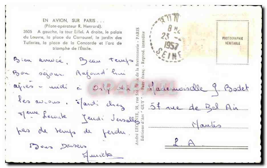 Paris - Avion Sur Paris CPA  — Rückseite