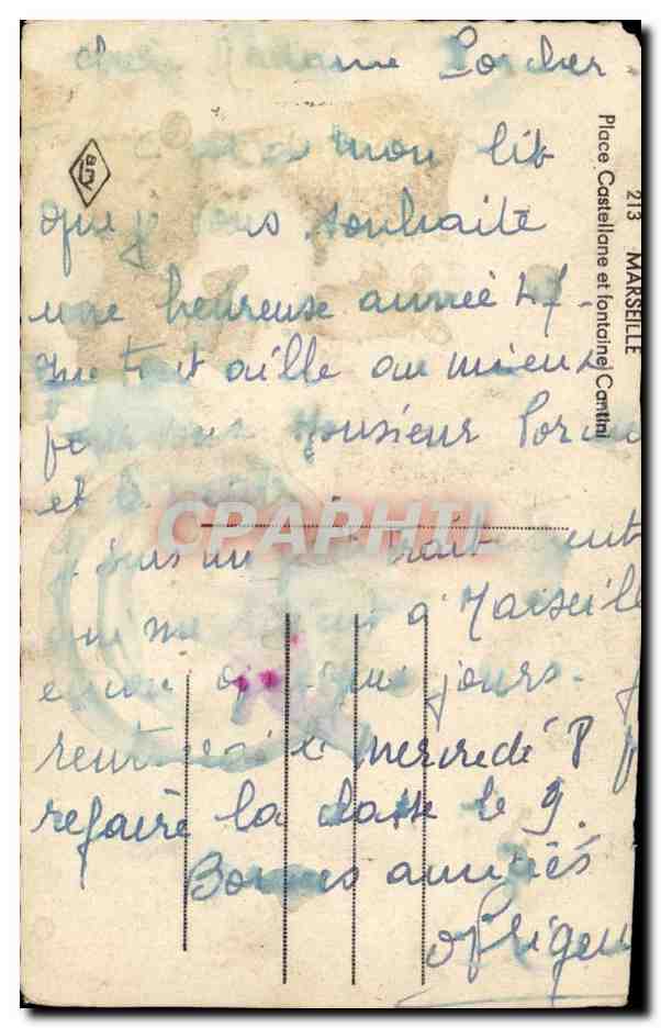 Marseille - Place Constellane et fontaine Cantini - CPA  — Rückseite