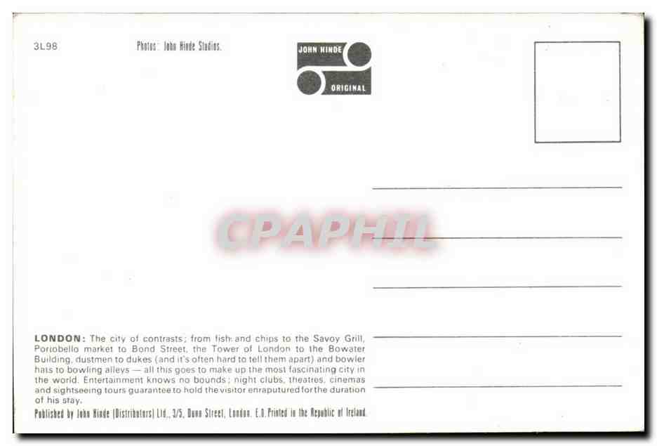 England - Angleterre - Greetings from London - Souvenir - CPA  — Rückseite